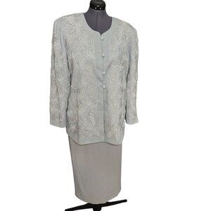 Ben Marc Embroidered Beaded 2-Piece Skirt Suit Size 24 Light Gray